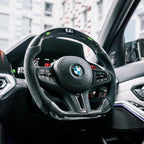 SHFT BMW G8X Flat Bottom Steering Wheel In Gloss Carbon Fibre & Alcantara With LED Display (G80 M3, G82 M4 & G87 M2)