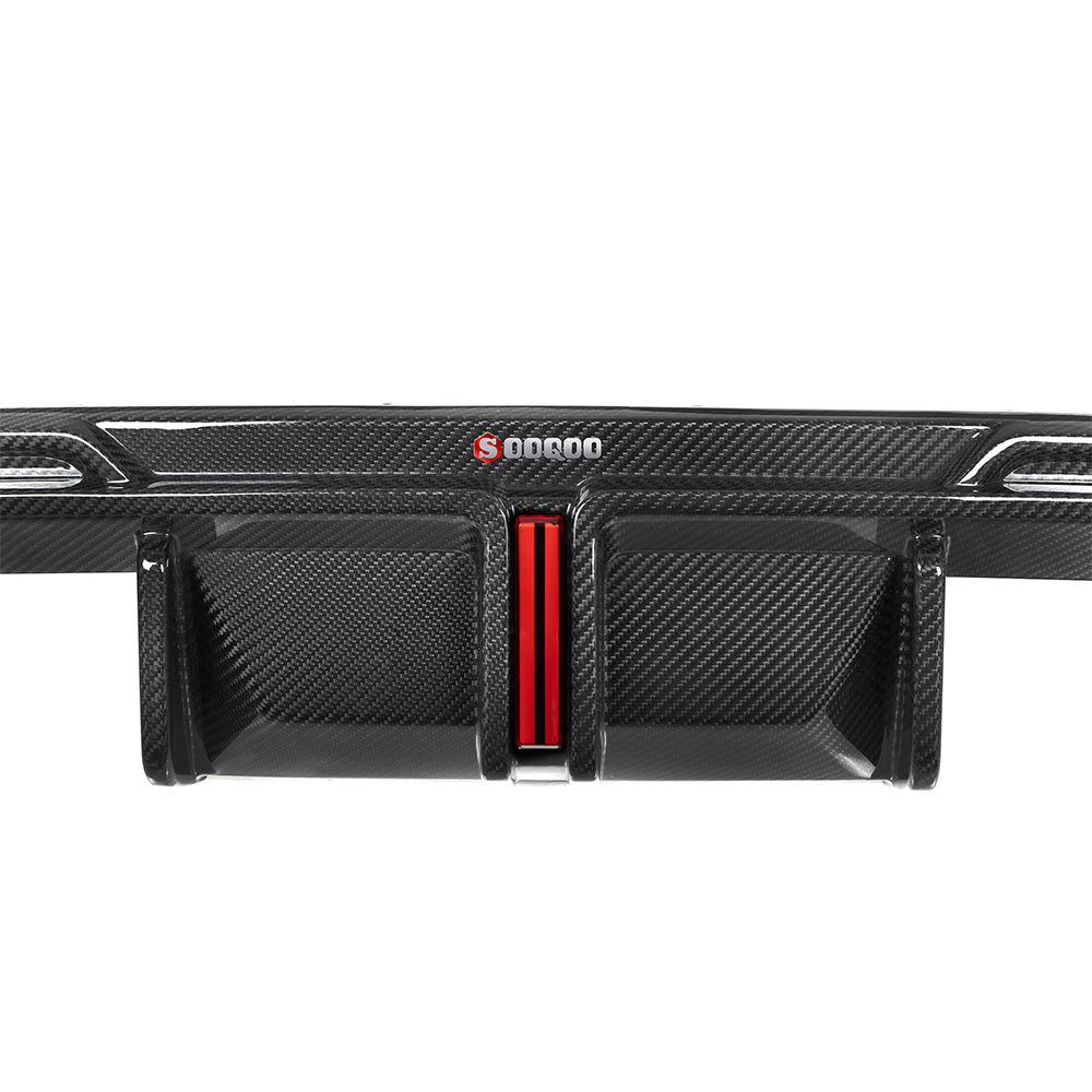 SooQoo BMW G82 & G83 M4 Rear Diffuser + Brake Light + Rear Splitters In Gloss Carbon Fibre