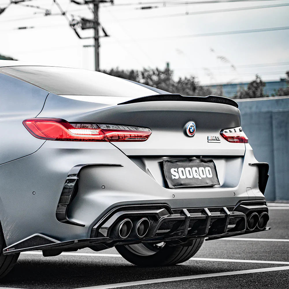 SooQoo BMW M8 F91 F92 Rear Bumper Inserts In Gloss Carbon Fibre
