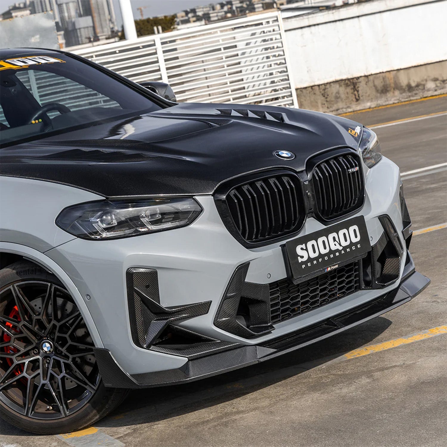 SooQoo BMW X3M F97 & X4M F98 LCI SQ-B Front Splitter In Gloss Pre Preg Carbon Fibre (Facelift 2022+)