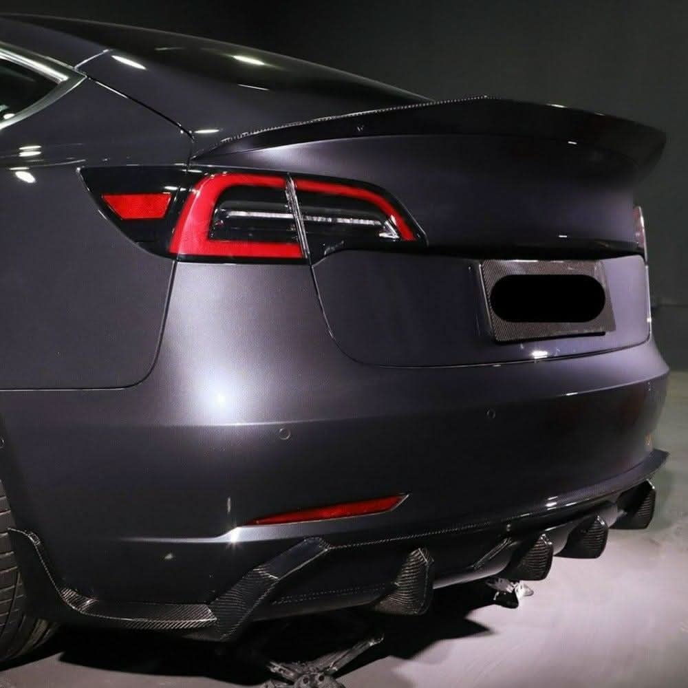 V Style Carbon Fibre 3 Pieces Rear Diffuser for Tesla Model 3 16-23