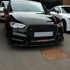 V Style Carbon Fibre Front Splitter for Audi A3 Saloon S Line & S3 16-19