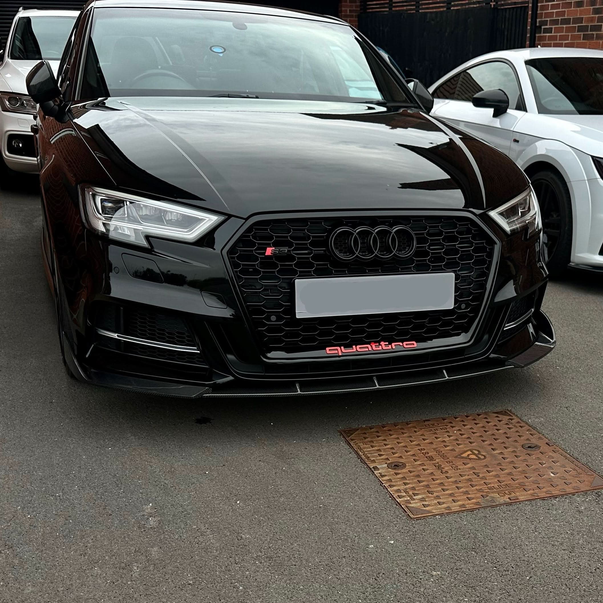 V Style Carbon Fibre Front Splitter for Audi A3 Saloon S Line & S3 16-19