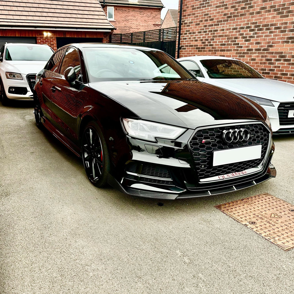 V Style Carbon Fibre Front Splitter for Audi A3 Saloon S Line & S3 16-19