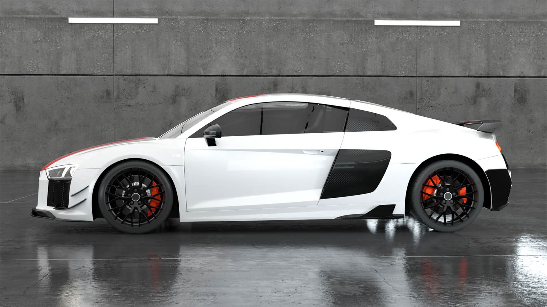 V Style Carbon Fibre Rear Side Skirts Extension for Audi R8 V10 Gen 2 15-19