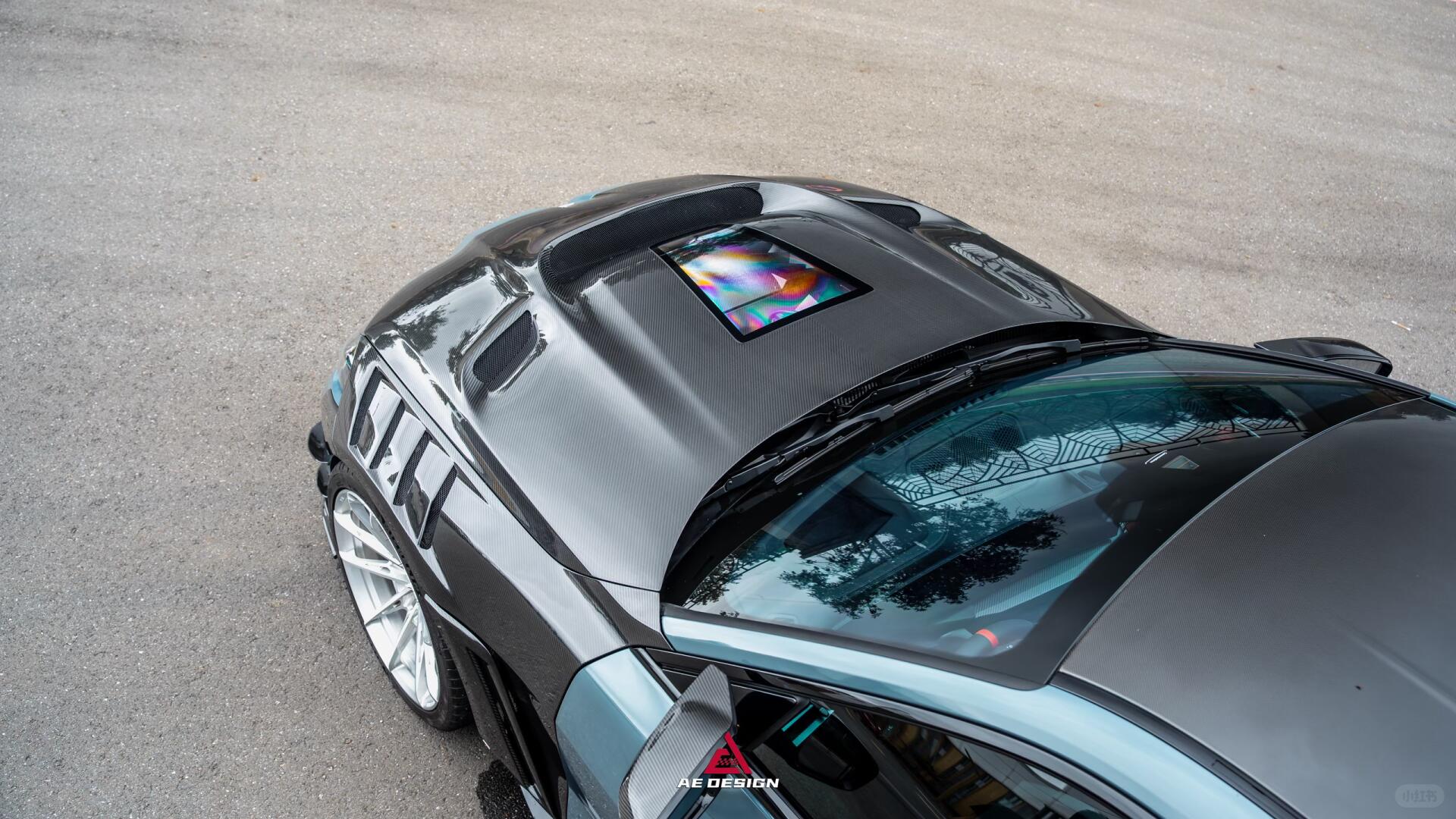 AE DESIGN - BMW M3 G80 / M4 G82 CARBON FIBER V2 HOOD BONNET WITH TRANSPARENT CLEAR ENGINE COVER