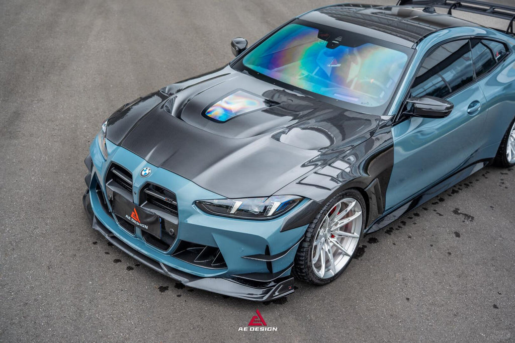 AE DESIGN - BMW M3 G80 / M4 G82 CARBON FIBER V2 HOOD BONNET WITH TRANSPARENT CLEAR ENGINE COVER