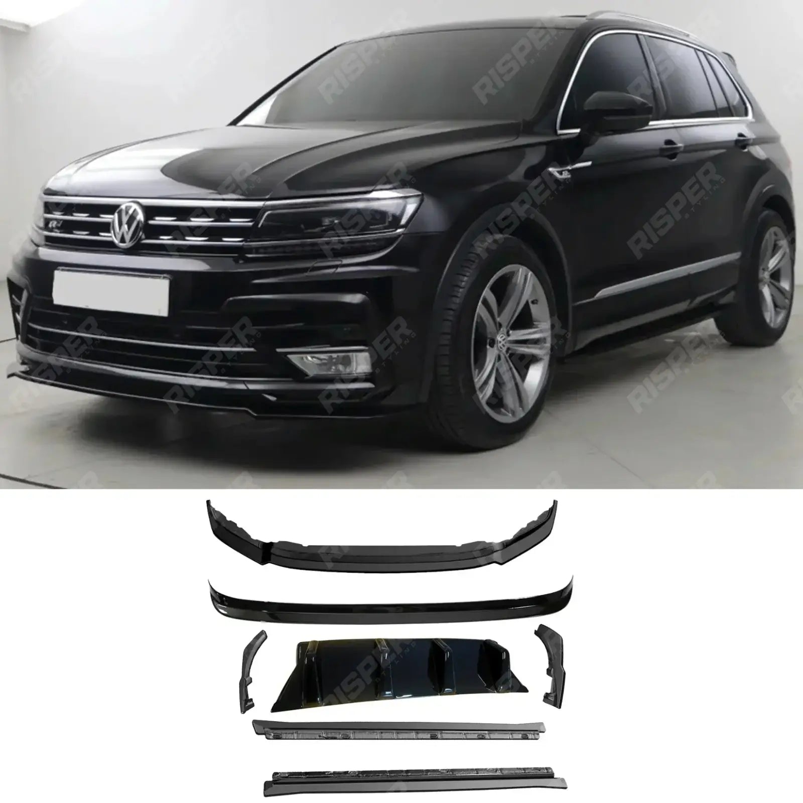 Aero Body Kit In Gloss Black For VW Tiguan MK2 R-Line 2015-2020
