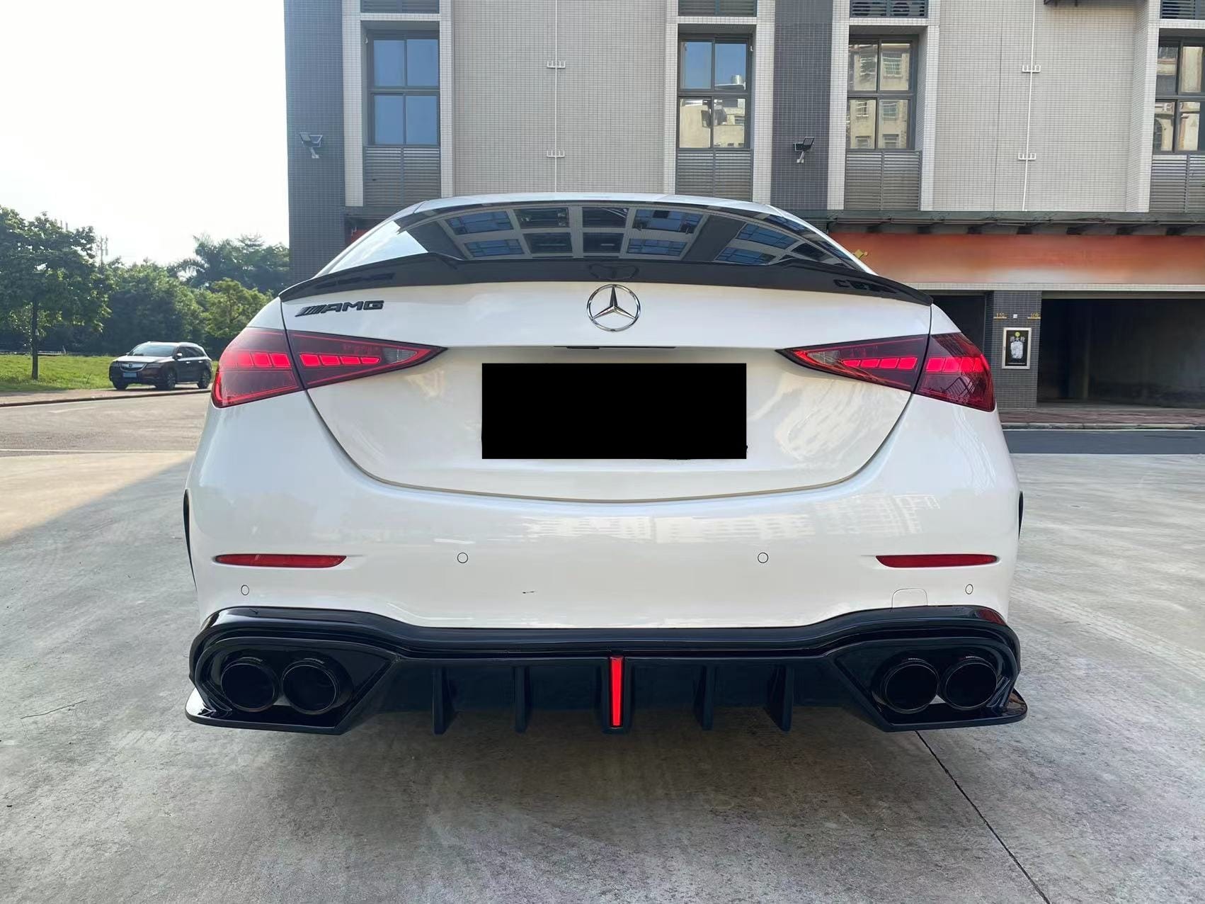 AERO CARBON - MERCEDES BENZ C CLASS W206 SLIM LINE LED REAR DIFFUSER GLOSS BLACK