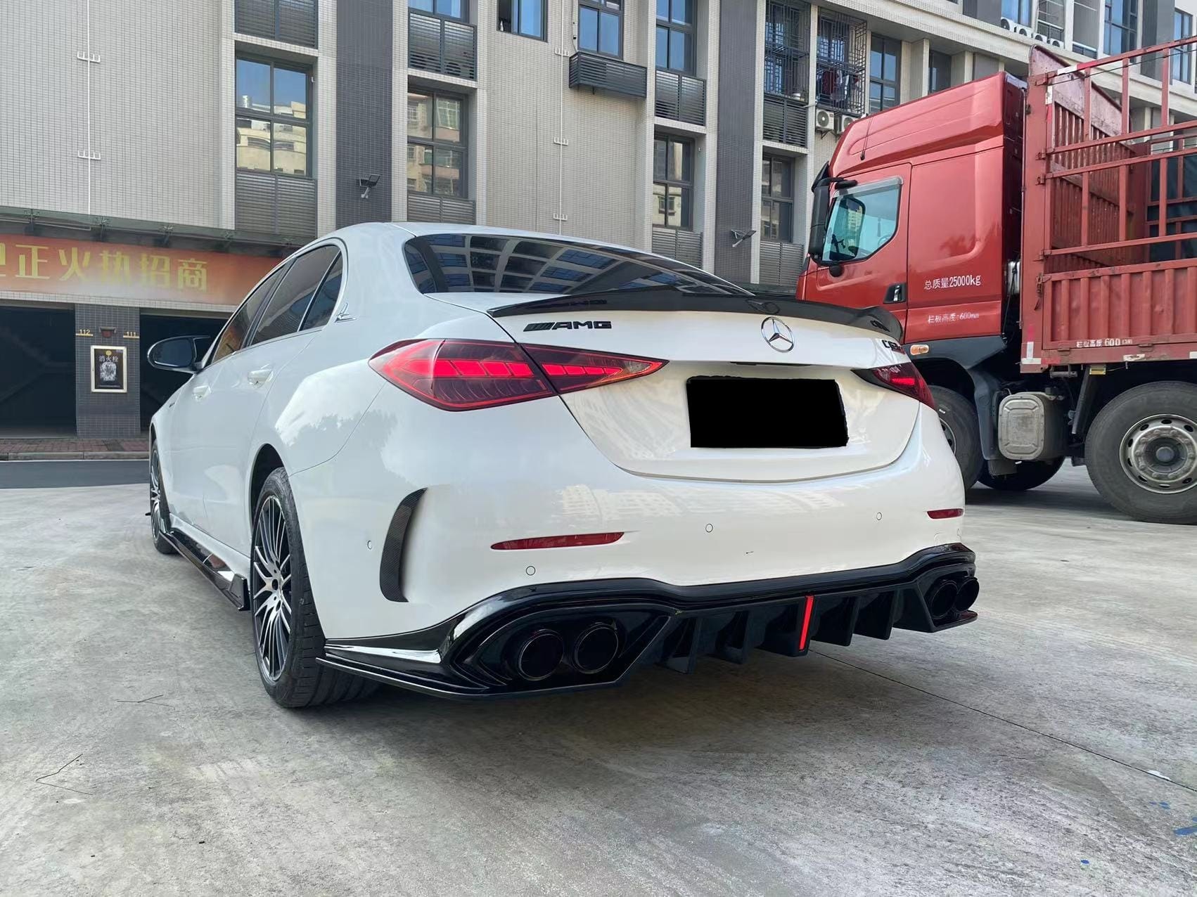 AERO CARBON - MERCEDES BENZ C CLASS W206 SLIM LINE LED REAR DIFFUSER GLOSS BLACK