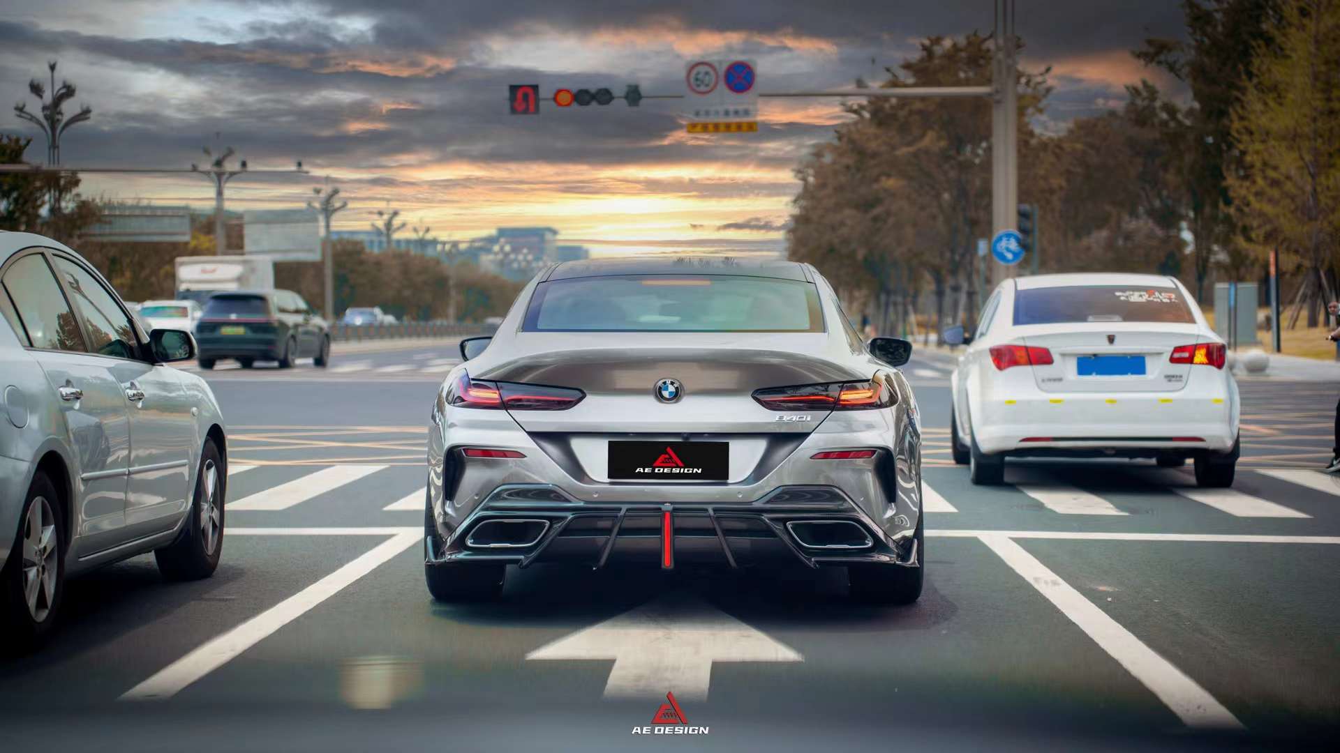 AE DESIGN - BMW 8 SERIES G14 / G15 / G16  CARBON FIBRE LED REAR DIFFUSER