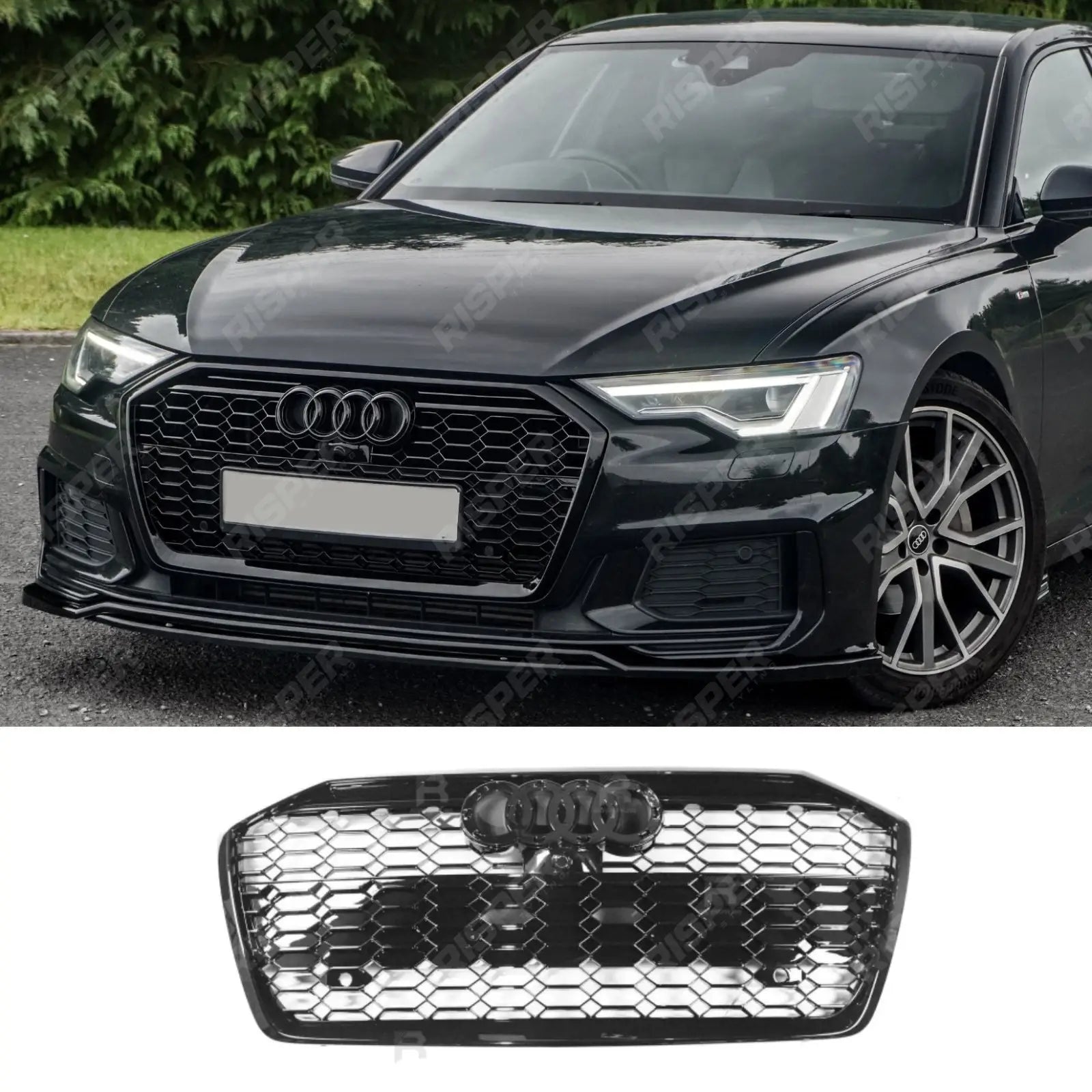 Audi A6 / S6 C8 2019+ Gloss Black RS6 Style Honeycomb Grill