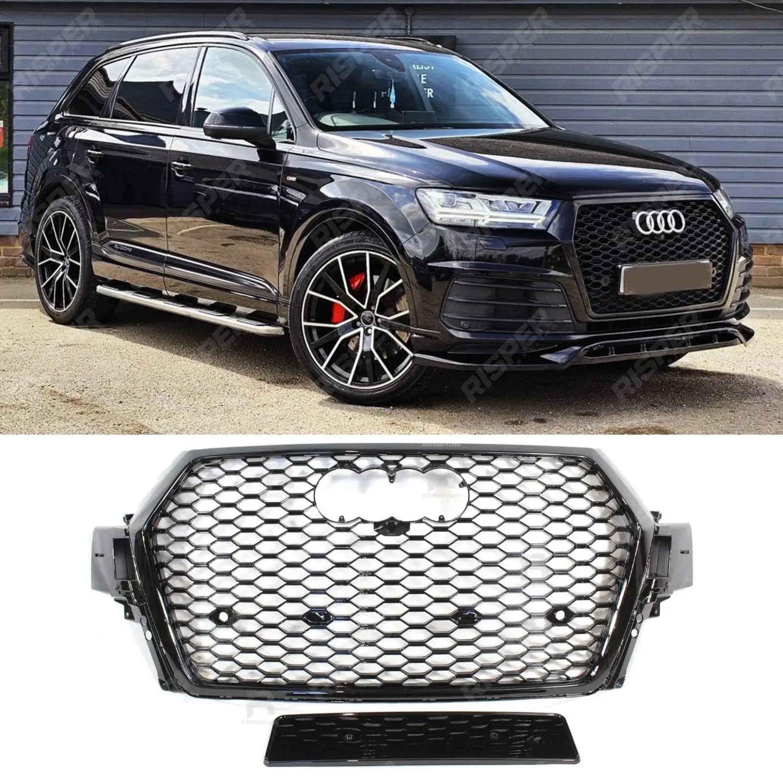Audi Q7 / SQ7 2015-2020 Gloss Black 'RSQ7 Style' Honeycomb Grill
