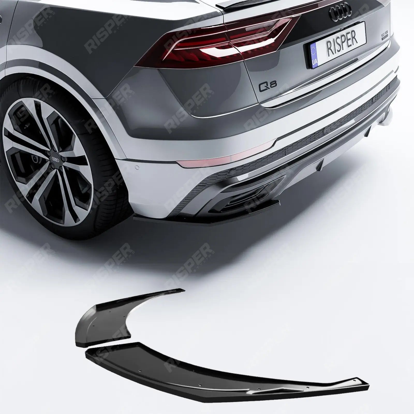 Audi Q8 S-LINE 2018 on Gloss Black Rear Bumper Corner Splitters