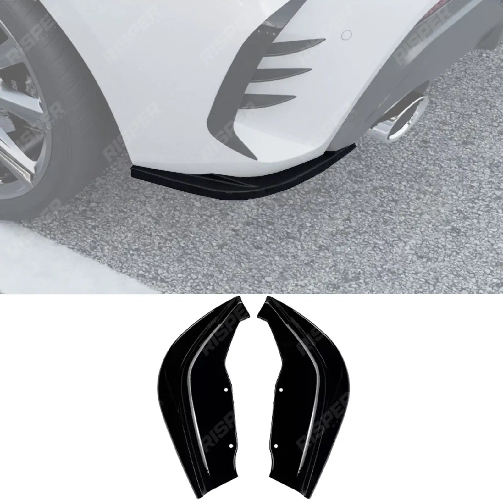 BMW 1 SERIES F40 M SPORT 2019-2024 REAR BUMPER CORNER SPLITTERS IN GLOSS BLACK