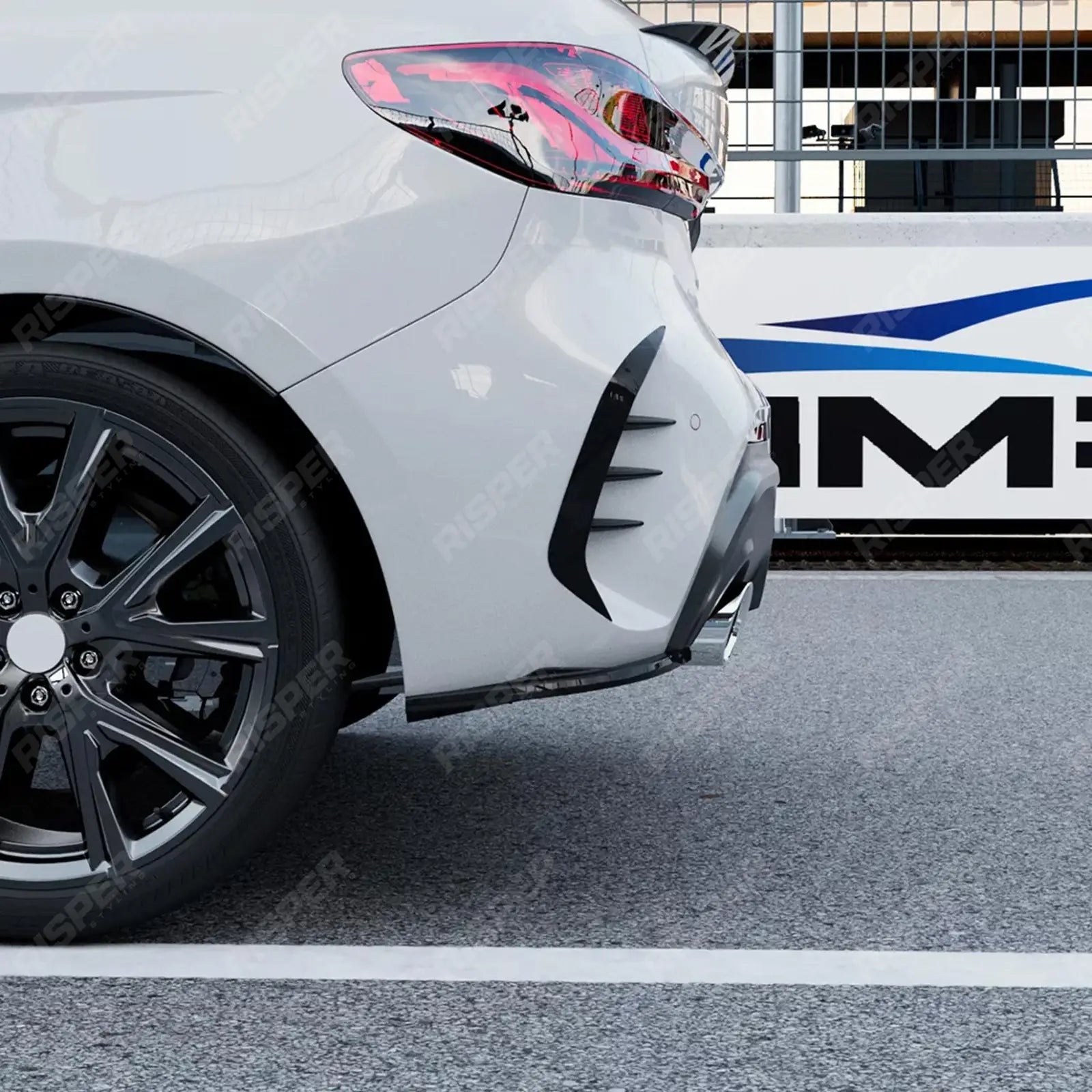 BMW 1 SERIES F40 M SPORT 2019-2024 REAR BUMPER CORNER SPLITTERS IN GLOSS BLACK