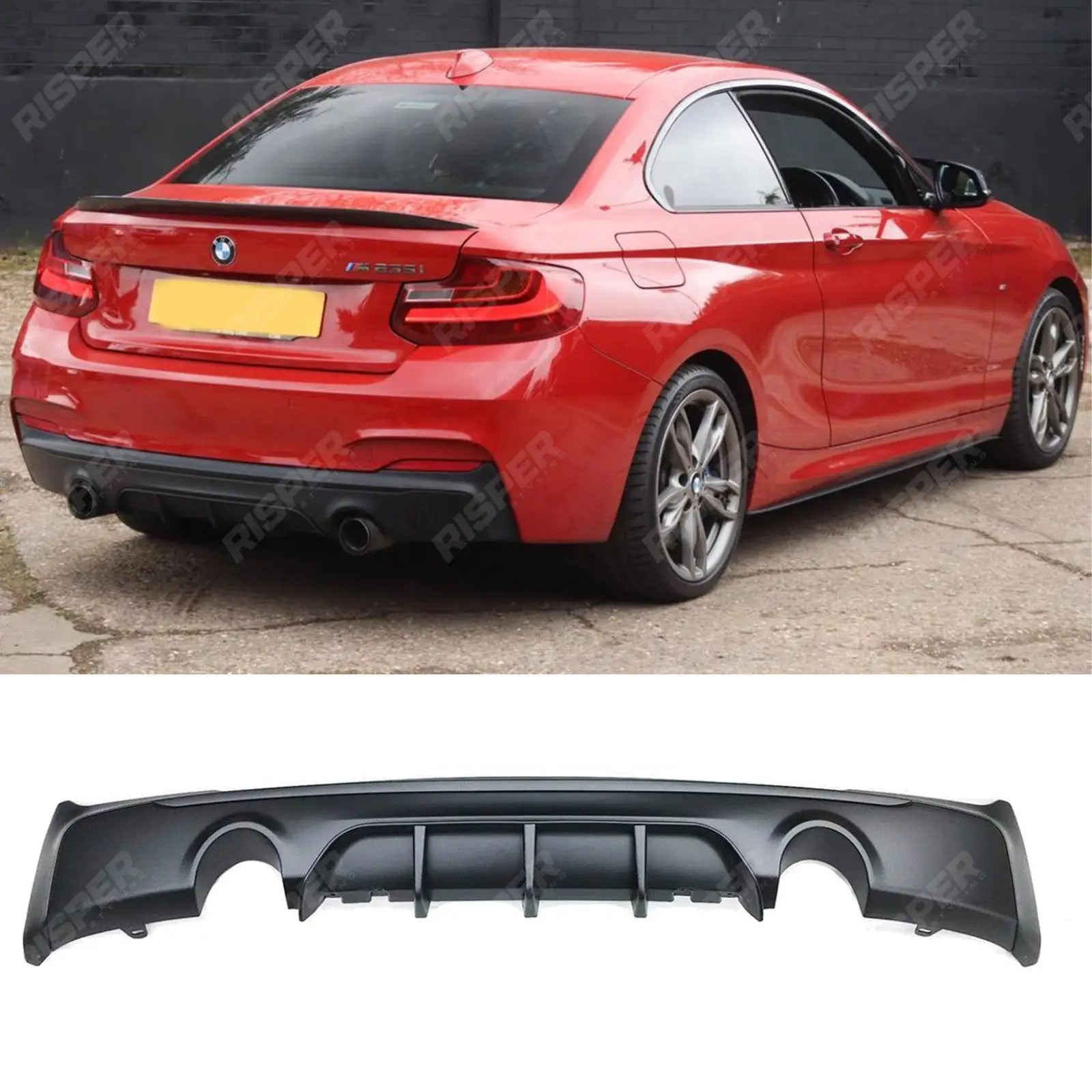 BMW 2 Series F22 M Sport 2013-2018 Matte Black Rear Diffuser - Dual Single Exit