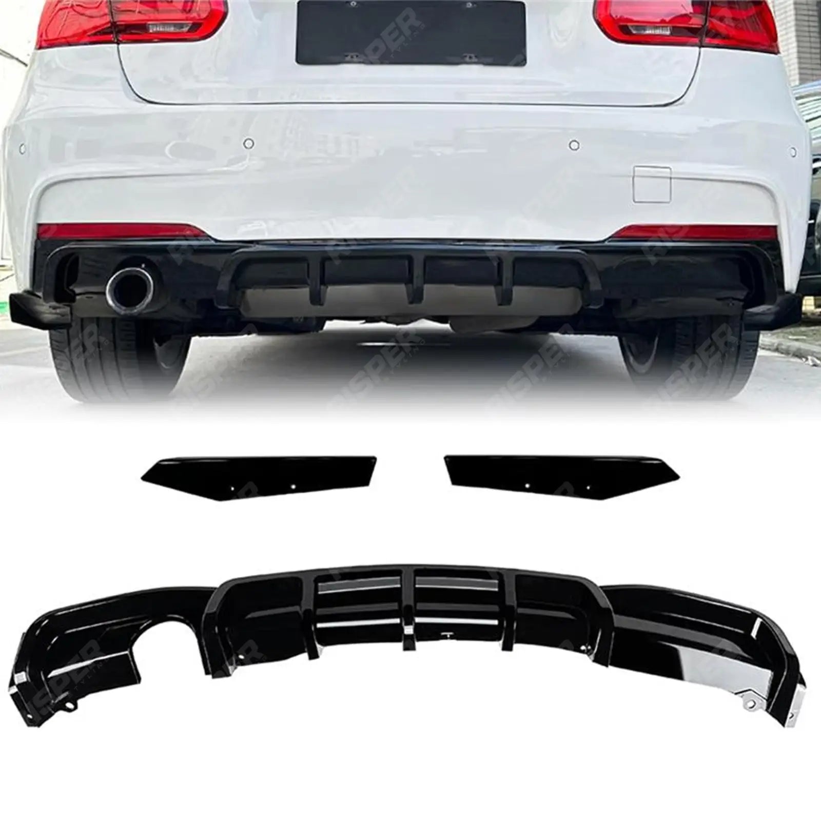 BMW 3 Series F30 2012-2018 Rear Diffuser 0____ Single Exit In Gloss Black