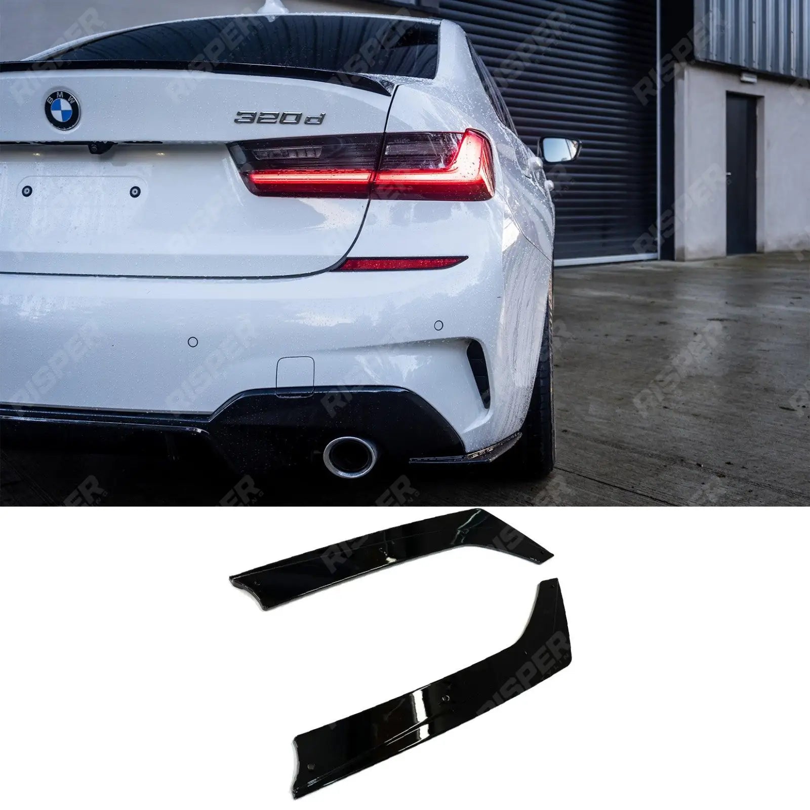BMW 3 Series G20 G28 2018+ Gloss Black Rear Spats Extensions for M Sport Bumper