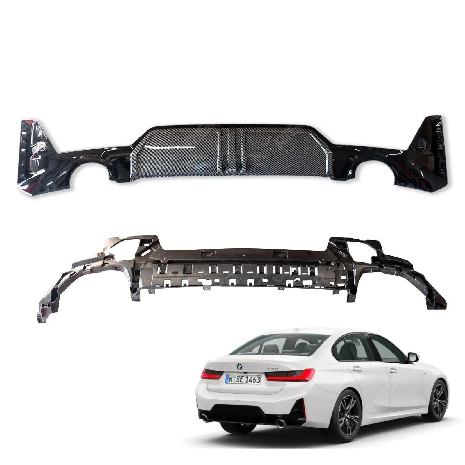 BMW 3 Series G20 M Sport LCI Facelift 2022+ Carbon Look Rear Diffuser