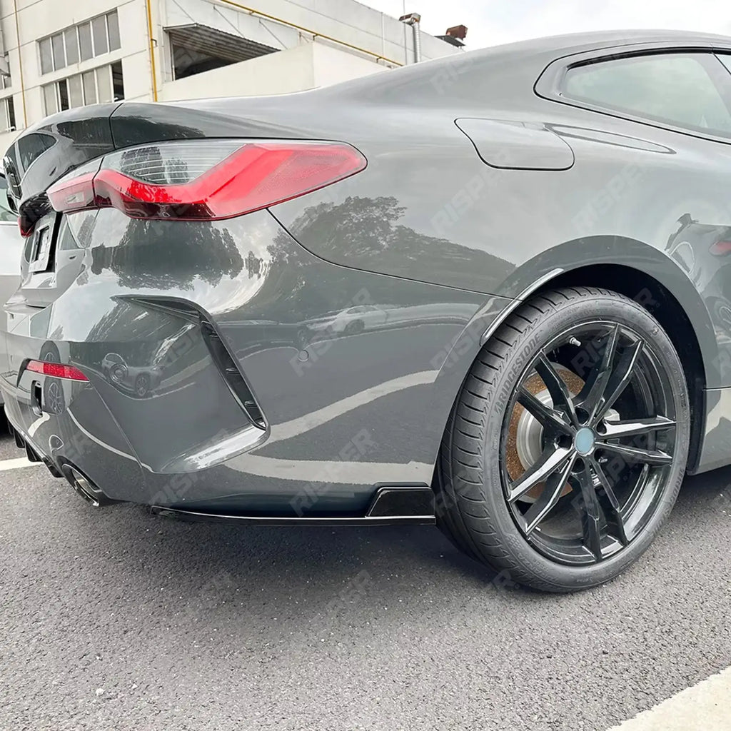 BMW 4 SERIES G22 G23 M SPORT 2020+ REAR BUMPER CORNER SPLITTERS IN GLOSS BLACK