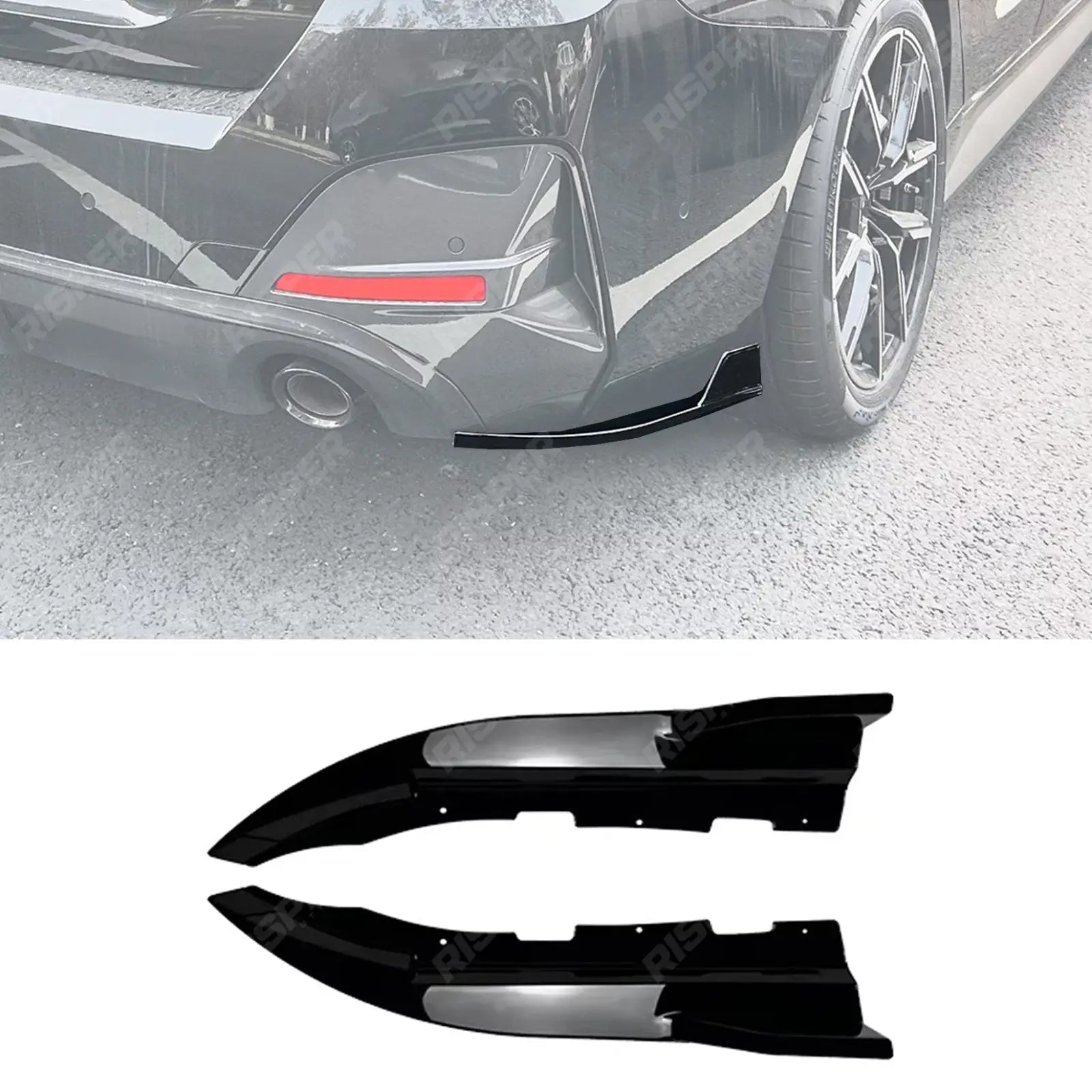 BMW 4 SERIES GRAND COUPE G26 2020+ REAR BUMPER CORNER SPLITTERS IN GLOSS BLACK