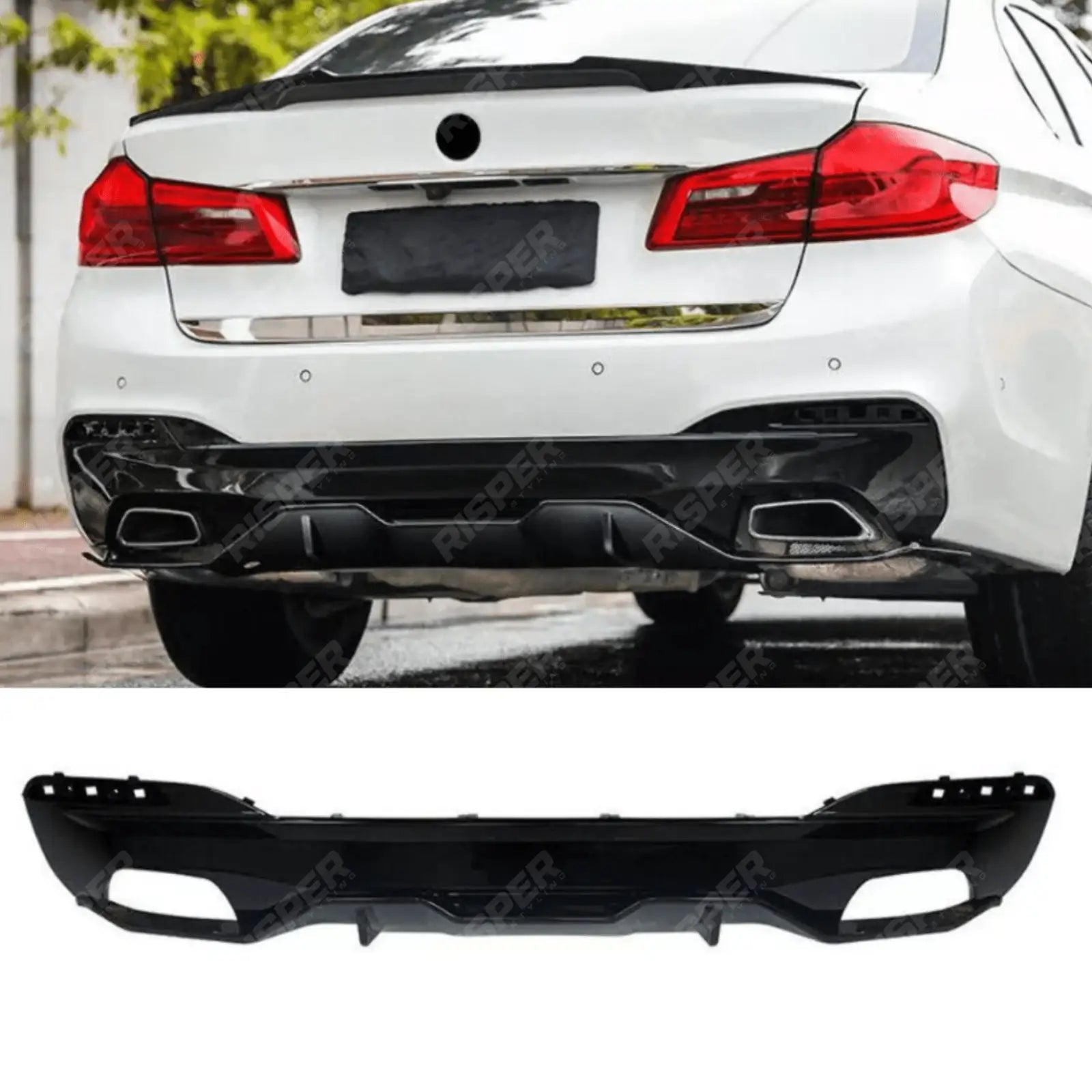 BMW 5 Series M Sport G30 G38 2017 - 2024 MP Rear Diffuser - Dual Exit Gloss Black