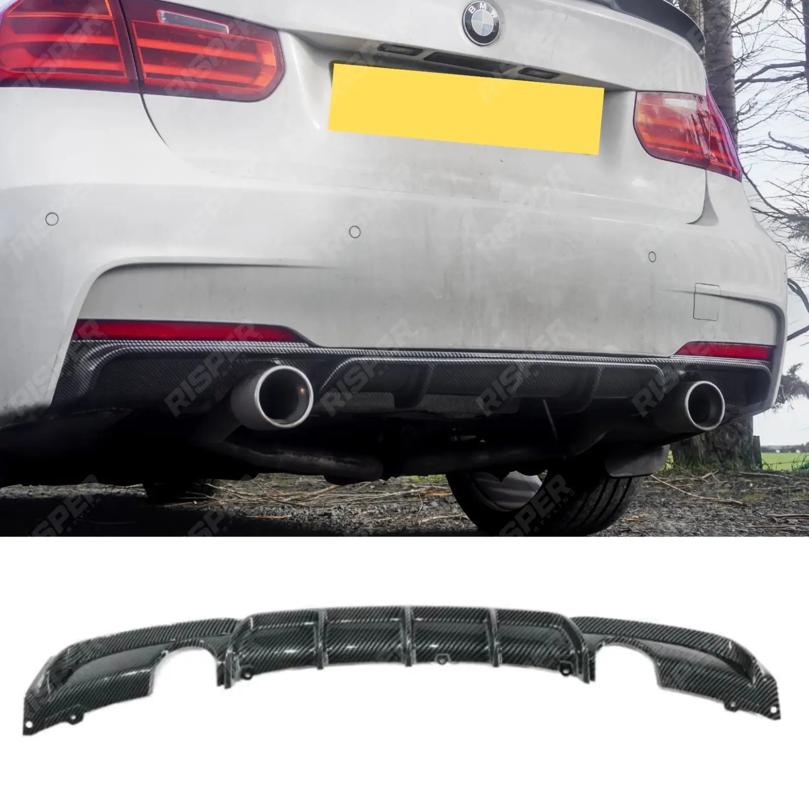 Bmw F30 F35 M Sport Single Tip Twin Exit Rear Diffuser - Carbon Look