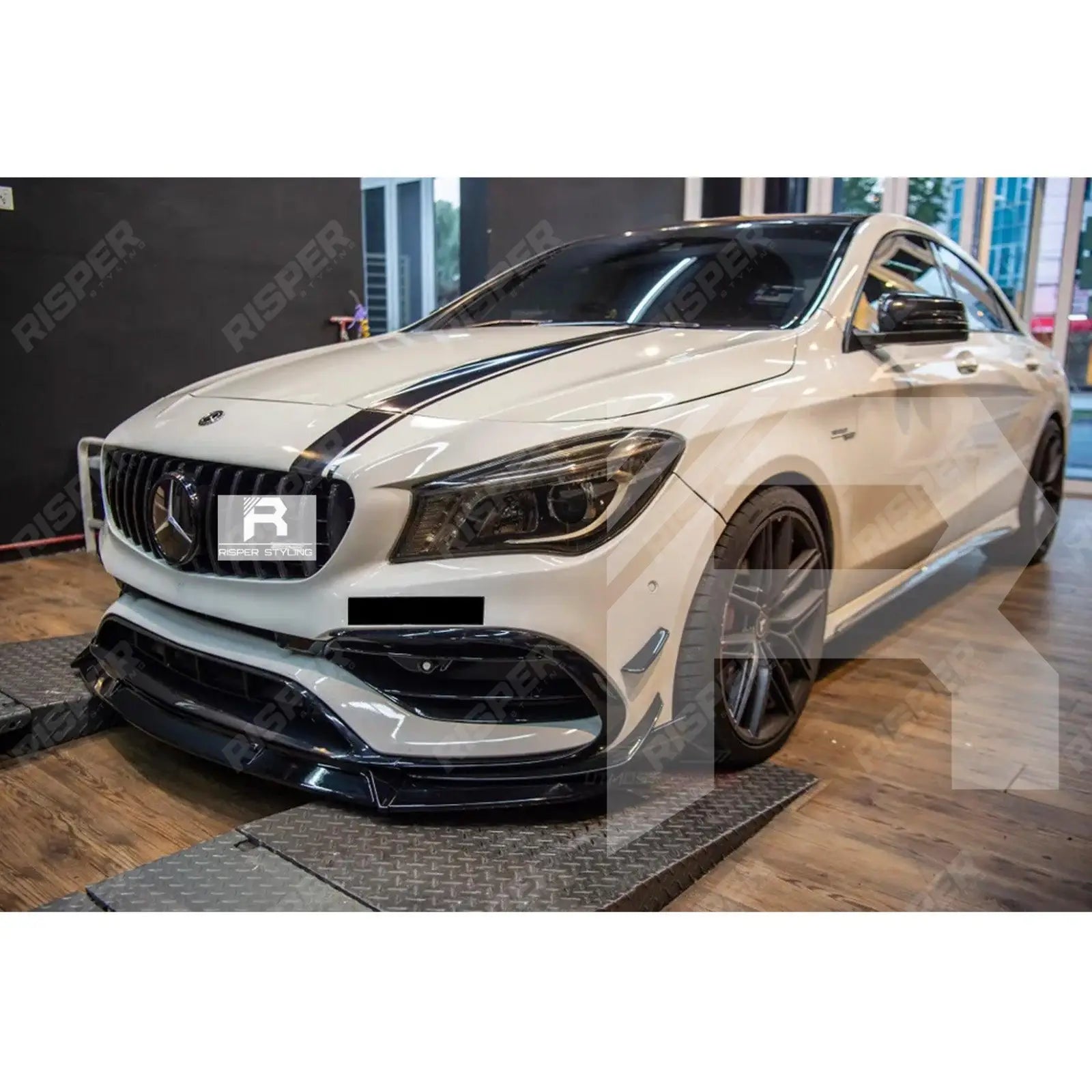Brabus Style Gloss Black 3 Piece Front Splitter Lip For Mercedes CLA W117 2013-2019