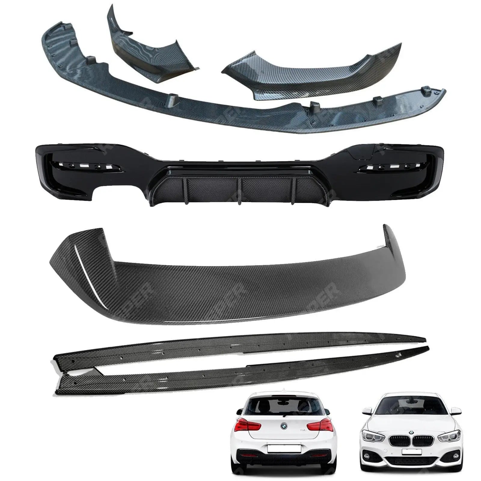 Carbon Look Full Aero Body Kit Diffuser 00___ For BMW 1 Series LCI M Sport F20 F21 2015-2019