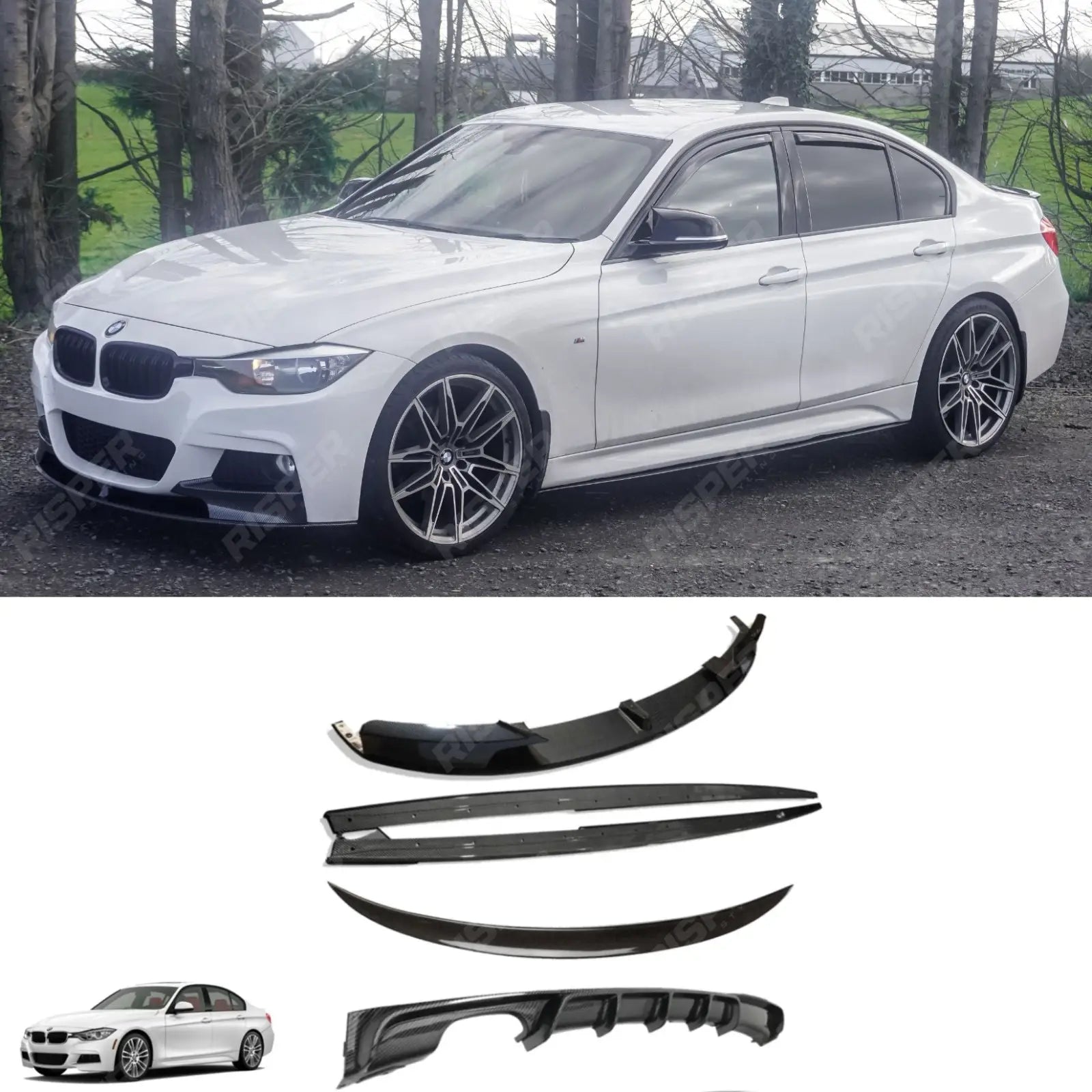 Carbon Look Full Aero Body Kit Diffuser 00___ For BMW 3 Series F30 M Sport 2012-2018