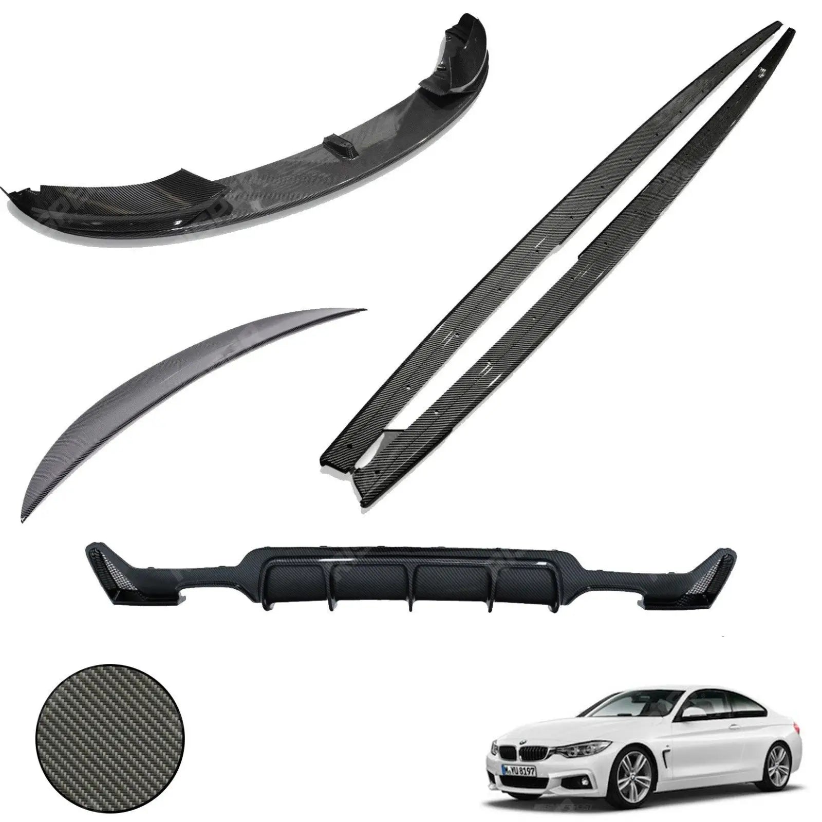 Carbon Look Full Aero Body Lip Kit Diffuser 00__00 For BMW 4 Series F32 M Sport 2014-2020