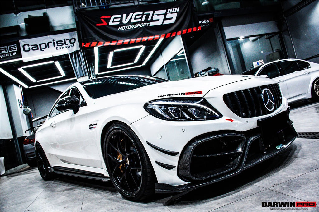 DARWINPRO - MERCEDES BENZ W205 C63 C63S 2015-2021 AMG COUPE IMP PERFORMANCE PARTIAL CARBON FIBER FRONT BUMPER WITH GRILL & CANARDS
