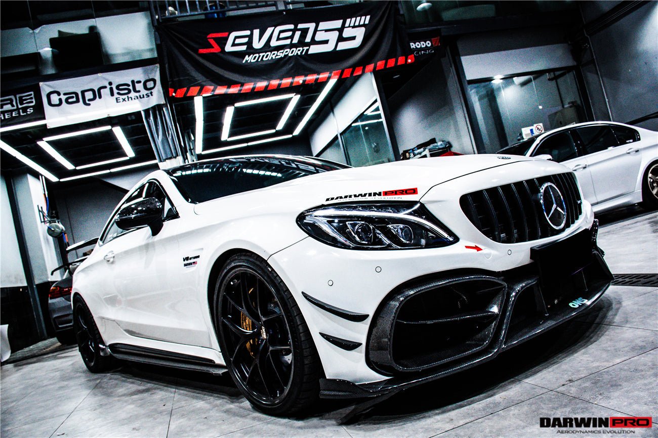 DARWINPRO - MERCEDES BENZ W205 C63 C63S 2015-2021 AMG COUPE IMP PERFORMANCE PARTIAL CARBON FIBER FRONT BUMPER WITH GRILL & CANARDS