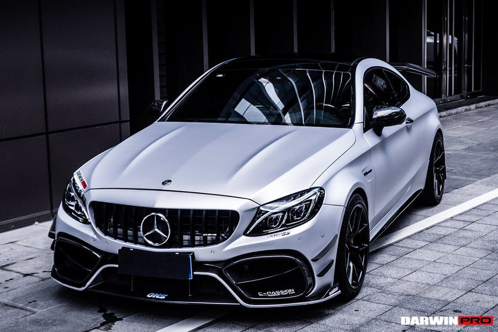 DARWINPRO - MERCEDES BENZ W205 C63 & C6S AMG COUPE 2015 -2021 PARTIAL CARBON FIBER FRONT BUMPER WITH CANARDS