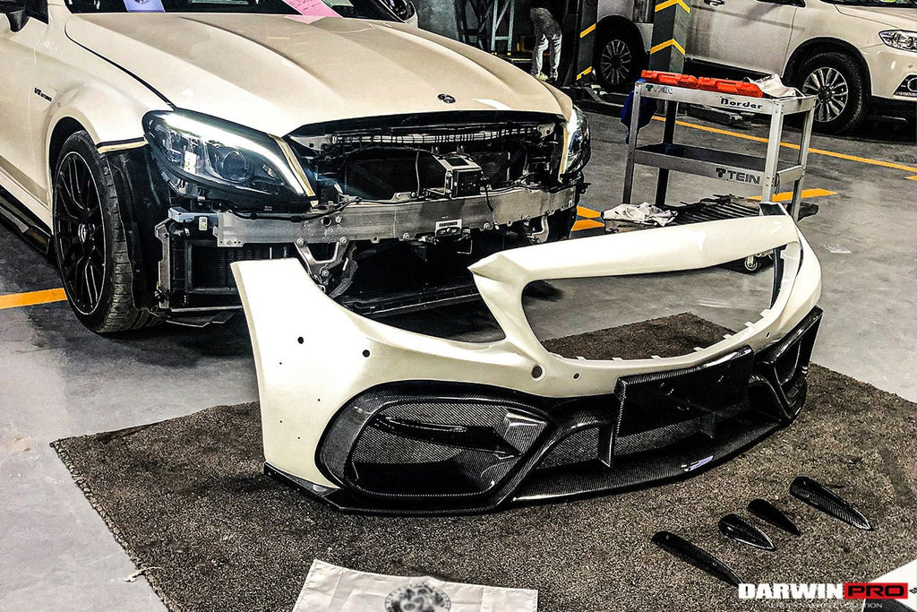 DARWINPRO - MERCEDES BENZ W205 C63 & C6S AMG COUPE 2015 -2021 PARTIAL CARBON FIBER FRONT BUMPER WITH CANARDS