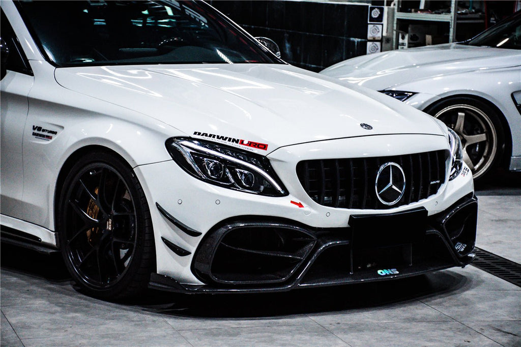 DARWINPRO - MERCEDES BENZ W205 C63 & C6S AMG COUPE 2015 -2021 PARTIAL CARBON FIBER FRONT BUMPER WITH CANARDS