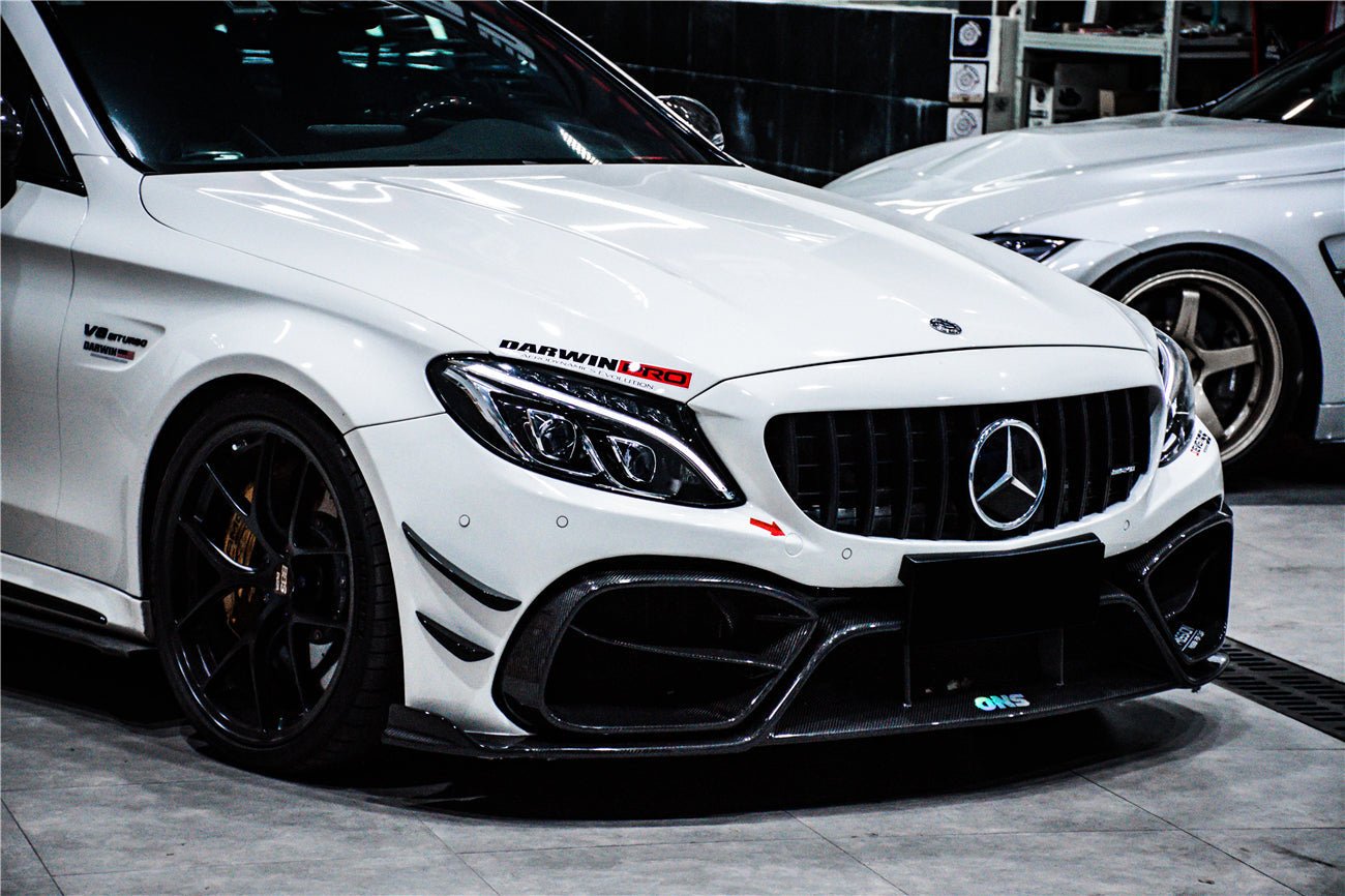 DARWINPRO - MERCEDES BENZ W205 C63 & C6S AMG COUPE 2015 -2021 PARTIAL CARBON FIBER FRONT BUMPER WITH CANARDS