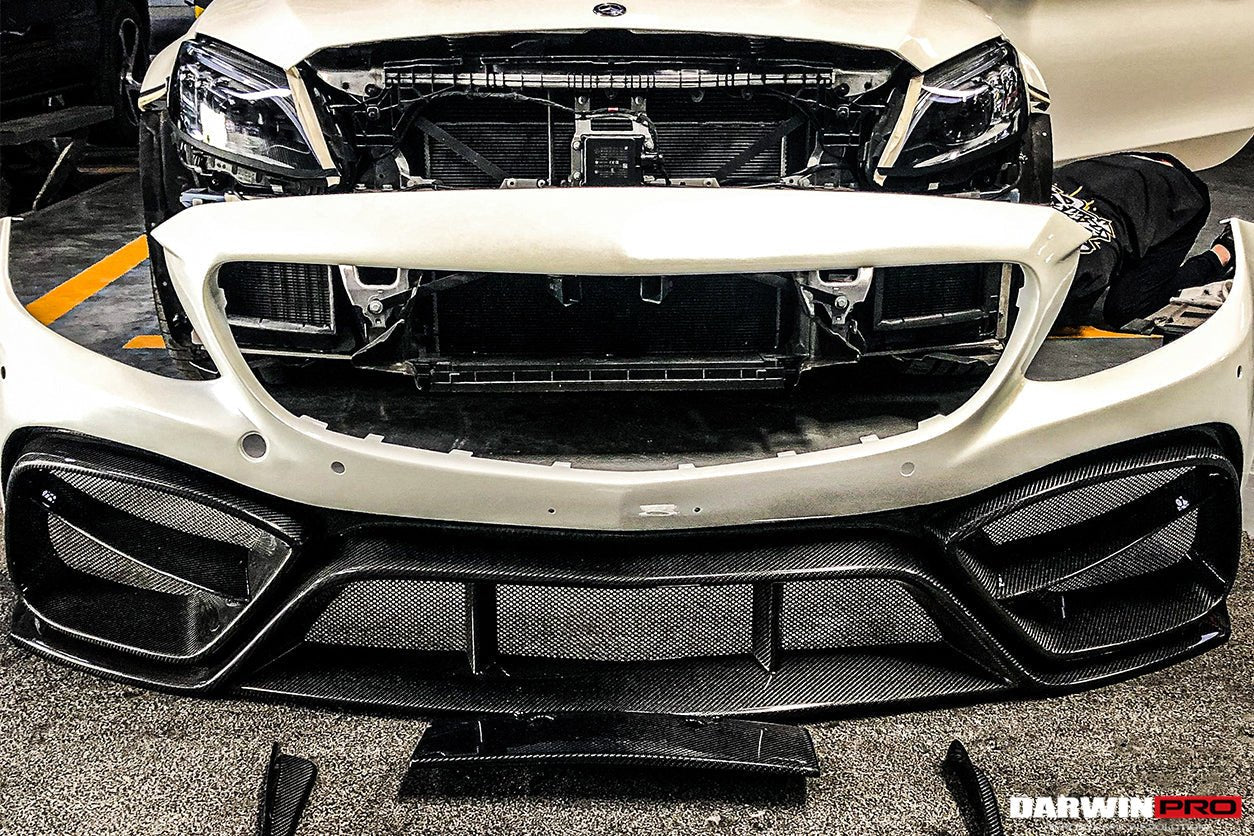 DARWINPRO - MERCEDES BENZ W205 C63 & C6S AMG COUPE 2015 -2021 PARTIAL CARBON FIBER FRONT BUMPER WITH CANARDS