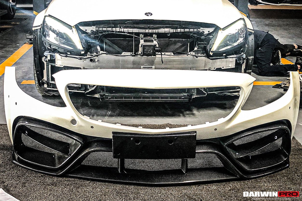 DARWINPRO - MERCEDES BENZ W205 C63 & C6S AMG COUPE 2015 -2021 PARTIAL CARBON FIBER FRONT BUMPER WITH CANARDS