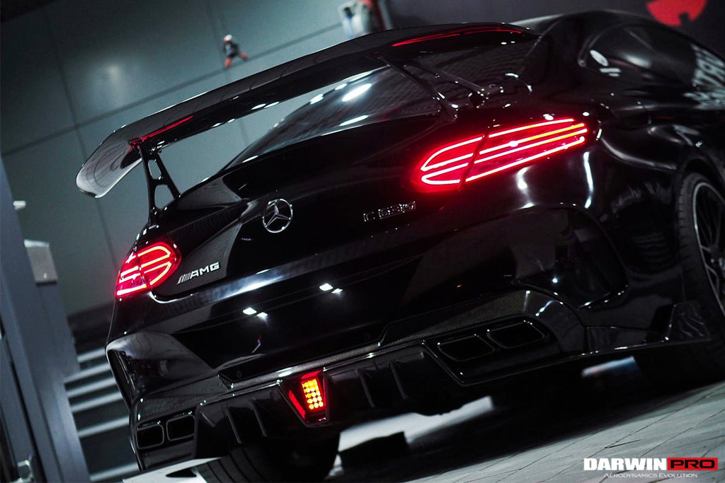 DARWINPRO - MERCEDES BENZ W205 C63 & C6S AMG COUPE 2015 -2021 PARTIAL CARBON FIBER REAR BUMPER AND LED DIFFUSER