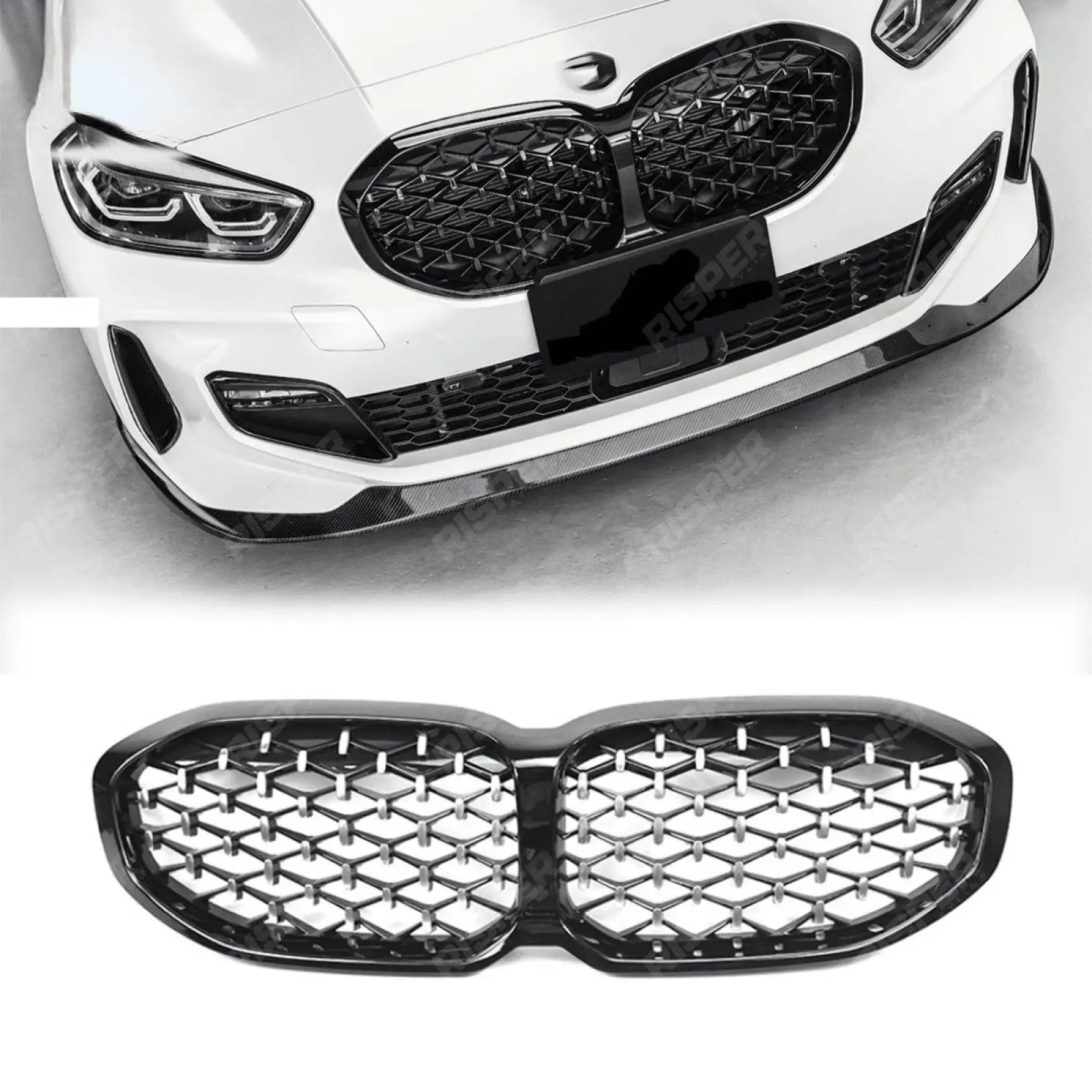 Diamond Style Front Grill In Gloss Black For BMW 1 Series F40 2018-2024