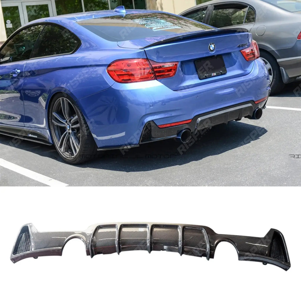 Dual Exit Rear Diffuser in Carbon Look For BMW 4 Series F32 F36 M Sport -