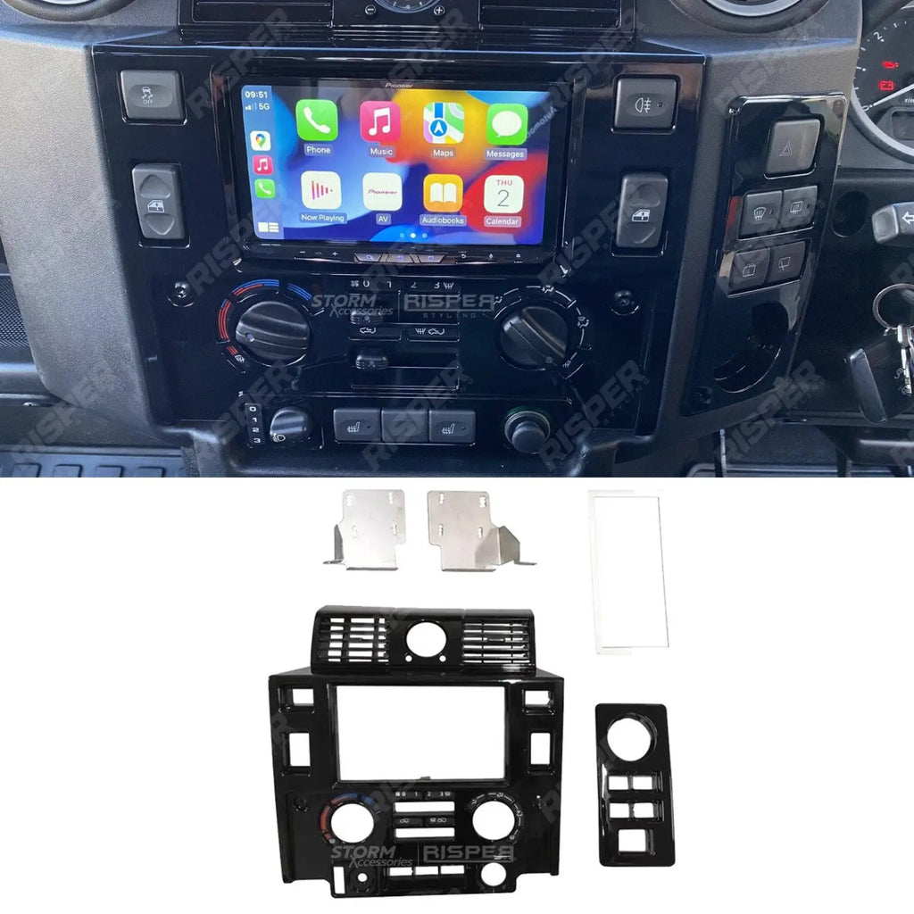Double DIN Surround Fascia Panel Kit In Gloss Black For Land Rover Defender 90/110 2008-2020