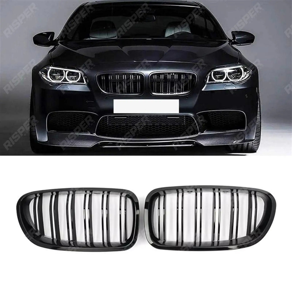 DUAL SLAT FRONT GRILL IN GLOSS BLACK For BMW 5 Series F10 2009-2017