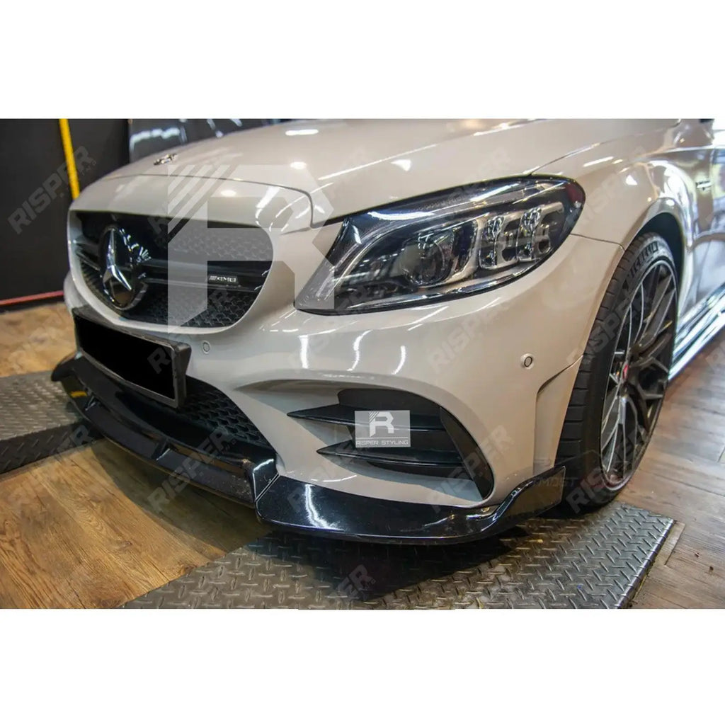 Facelift 'C63S Brabus Style' Front Splitter Lip Gloss Black For Mercedes C-Class W205 2019-2022
