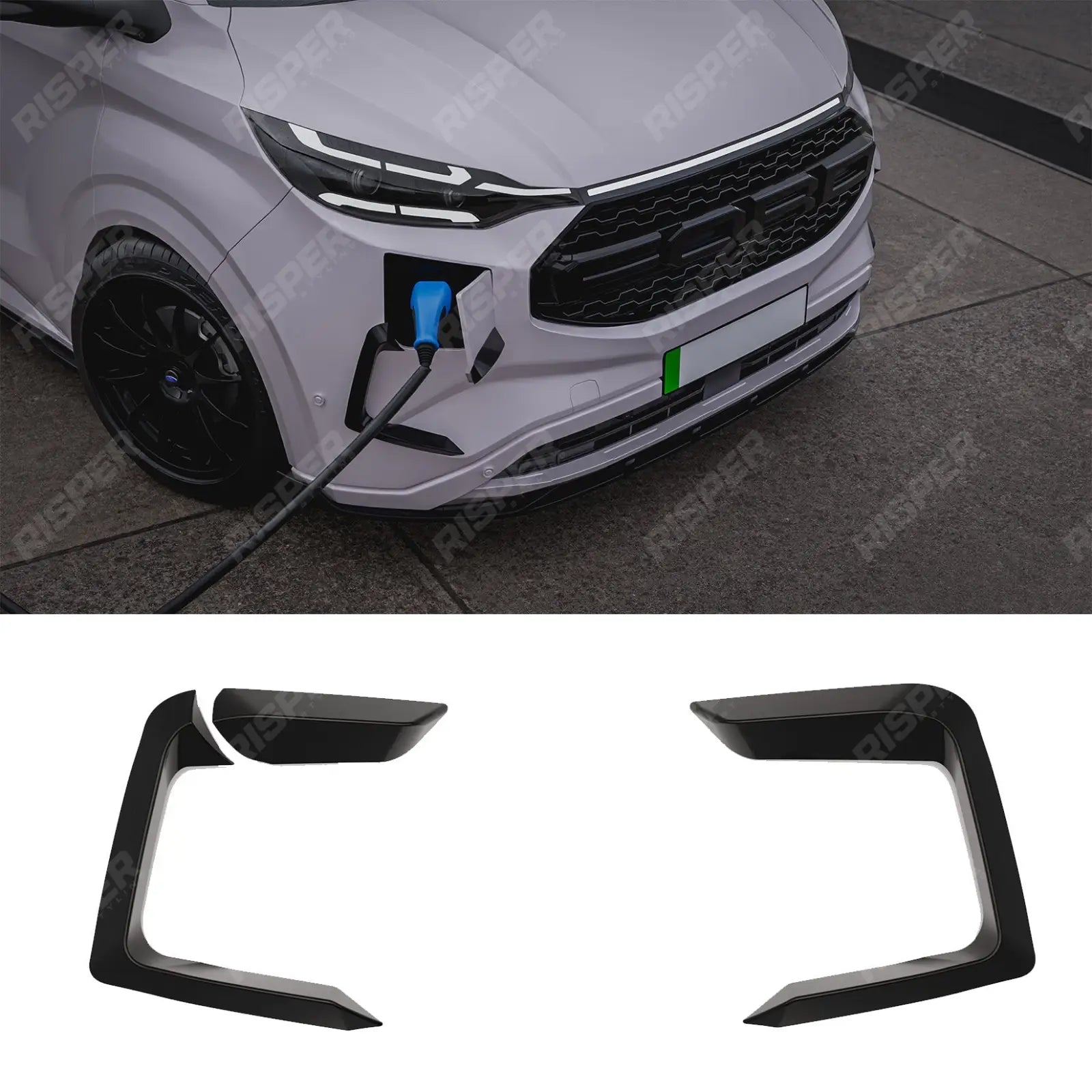Front Aero Canard Loops In Gloss Black For Ford Transit E Custom & PHEV MK2 2024 on