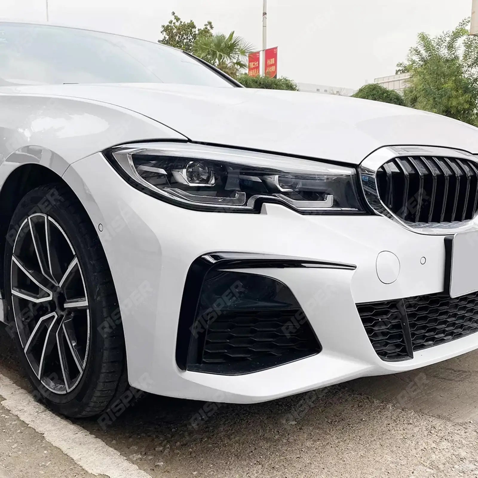 FRONT BUMPER CANARDS IN GLOSS BLACK For BMW 3 SERIES G20 (PRE LCI) 2019-2022