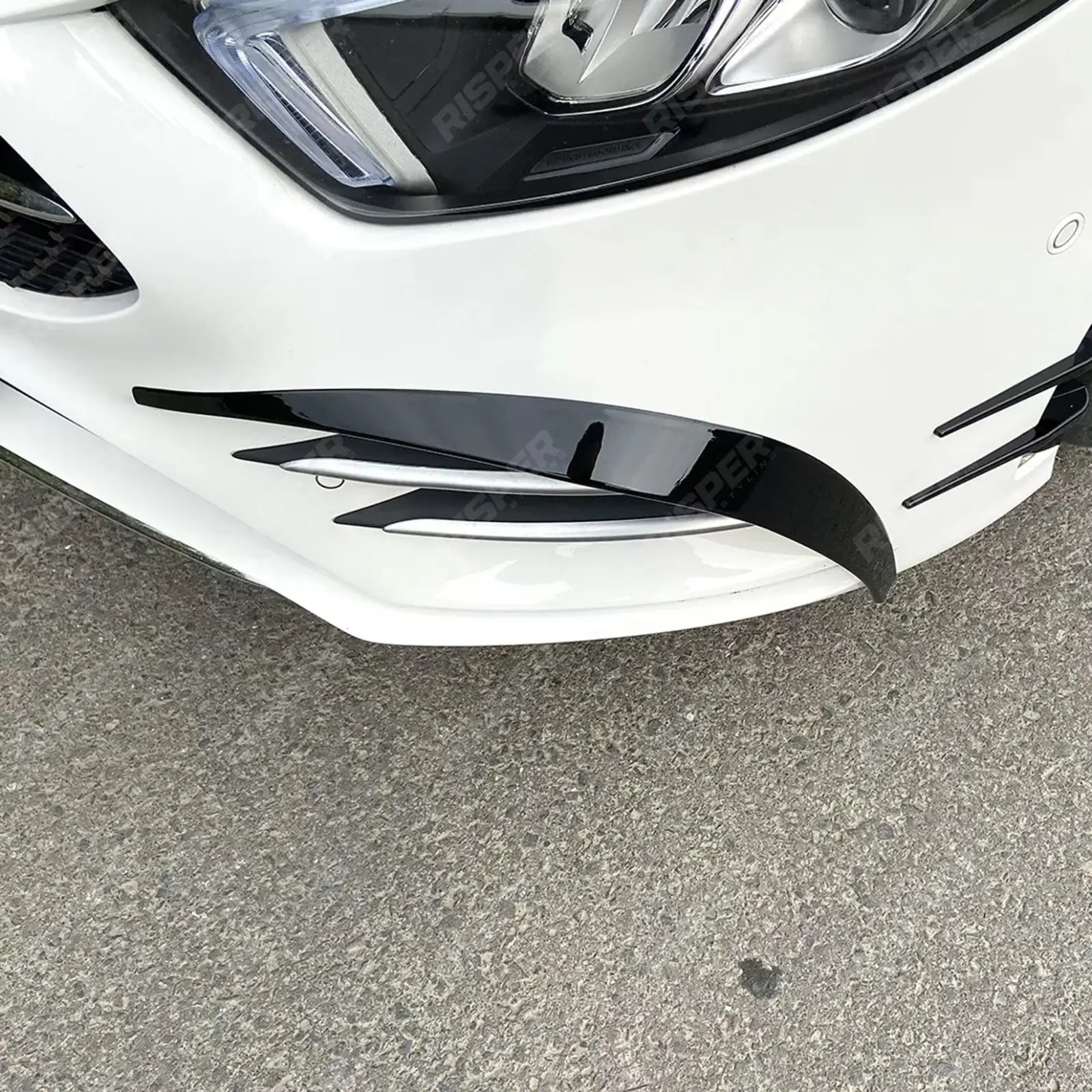 FRONT CANARDS IN GLOSS BLACK For MERCEDES A CLASS AMG LINE 2018-2024 SEDAN / HATCHBACK