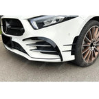 FRONT CANARDS IN GLOSS BLACK For MERCEDES A CLASS AMG LINE 2018-2024 SEDAN / HATCHBACK